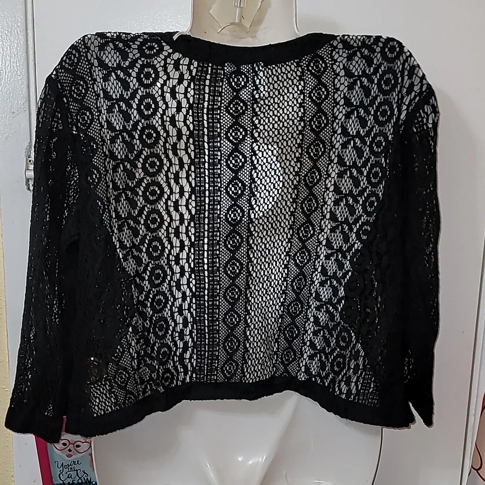 Parsley And Sage cardigan new open front lace semi sheer